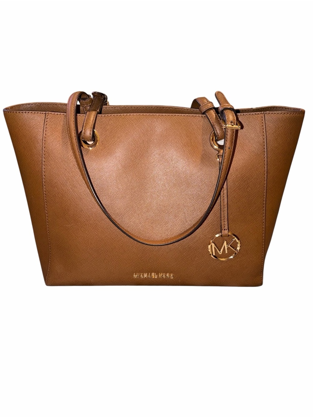Michael Kors Triple Compartment Walsh Saffiano Leather Tote Bag Luggage Brown
